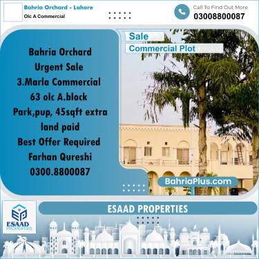 3 Marla Commercial Plot for Sale in OLC A Commercial -  Bahria Orchard, Lahore - (BP-306320)