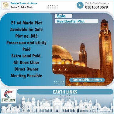 21.66 Marla Residential Plot for Sale in Sector F - Talha Block -  Bahria Town, Lahore - (BP-306331)