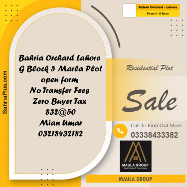 5 Marla Residential Plot for Sale in Phase 2 - G Block -  Bahria Orchard, Lahore - (BP-306335)