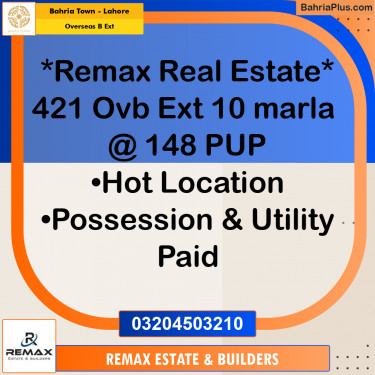 10 Marla Residential Plot for Sale in Overseas B Ext -  Bahria Town, Lahore - (BP-306353)