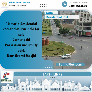 10 Marla Residential Plot for Sale in Sector E - Iqbal Block -  Bahria Town, Lahore - (BP-306362)
