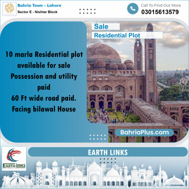 10 Marla Residential Plot for Sale in Sector E - Nishtar Block -  Bahria Town, Lahore - (BP-306364)