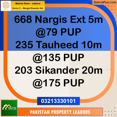 5 Marla Residential Plot for Sale in Sector C - Nargis/Hussain Ext. -  Bahria Town, Lahore - (BP-306367)