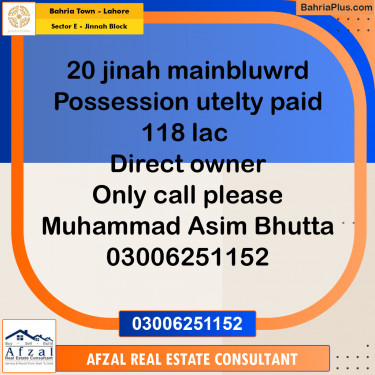 5 Marla Residential Plot for Sale in Sector E - Jinnah Block -  Bahria Town, Lahore - (BP-306373)