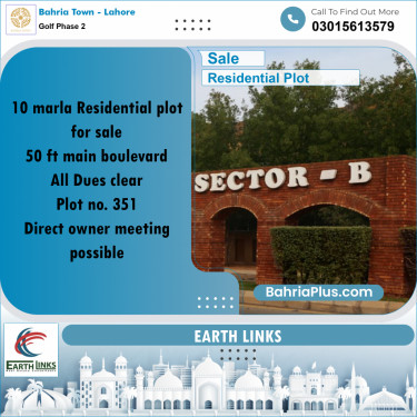 10 Marla Residential Plot for Sale in Golf Phase 2 -  Bahria Town, Lahore - (BP-306383)