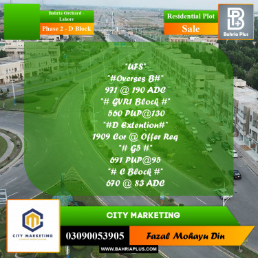 5 Marla Residential Plot for Sale in Phase 2 - D Block -  Bahria Orchard, Lahore - (BP-306660)