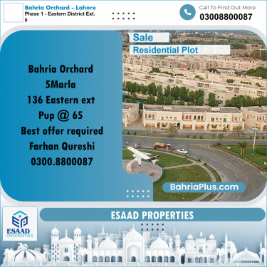 5 Marla Residential Plot for Sale in Phase 1 - Eastern District Ext. II -  Bahria Orchard, Lahore - (BP-306675)