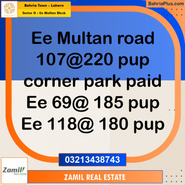 1 Kanal Residential Plot for Sale in Sector D - EE Multan Block -  Bahria Town, Lahore - (BP-306699)