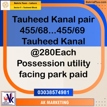 1 Kanal Residential Plot for Sale in Sector F - Tauheed Block -  Bahria Town, Lahore - (BP-306718)