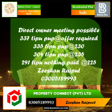 Residential Plot for Sale in Sector F - Tipu Sultan Block -  Bahria Town, Lahore - (BP-306804)