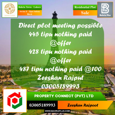 Residential Plot for Sale in Sector F - Tipu Sultan Block -  Bahria Town, Lahore - (BP-306805)