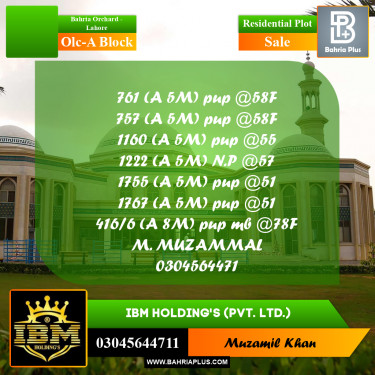 5 Marla Residential Plot for Sale in OLC-A Block -  Bahria Orchard, Lahore - (BP-306873)