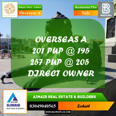 10 Marla Residential Plot for Sale in Overseas A -  Bahria Town, Lahore - (BP-306889)