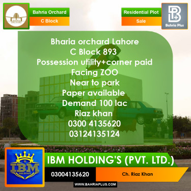 8 Marla Residential Plot for Sale in Phase 2 - C Block -  Bahria Orchard, Lahore - (BP-306894)