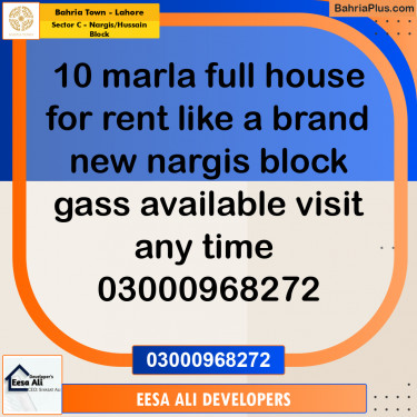 10 Marla Residential House for Rent in Sector C - Nargis/Hussain Block -  Bahria Town, Lahore - (BP-306935)