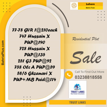Residential Plot for Sale in Bahria Town, Lahore - (BP-306937)