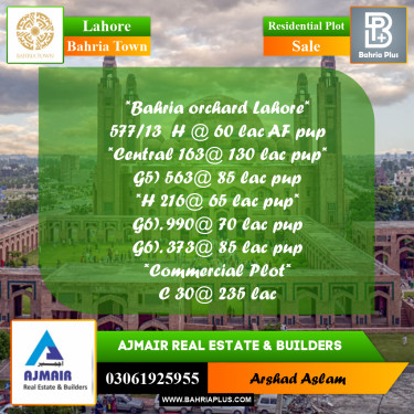 Residential Plot for Sale in Bahria Town, Lahore - (BP-307130)