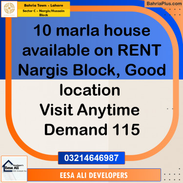 Residential House for Rent in Sector C - Nargis/Hussain Block -  Bahria Town, Lahore - (BP-307258)