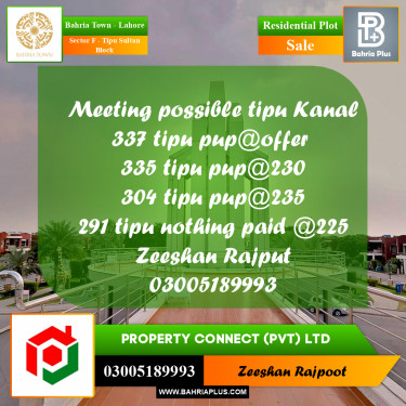 Residential Plot for Sale in Sector F - Tipu Sultan Block -  Bahria Town, Lahore - (BP-307306)