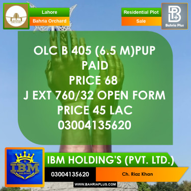 Residential Plot for Sale in Bahria Orchard, Lahore - (BP-307320)