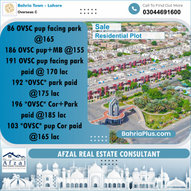 Residential Plot for Sale in Overseas C -  Bahria Town, Lahore - (BP-307332)