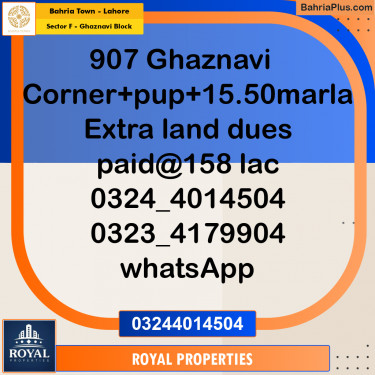 Residential Plot for Sale in Sector F - Ghaznavi Block -  Bahria Town, Lahore - (BP-307350)
