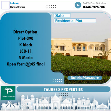 5 Marla Residential Plot for Sale in Bahria Orchard, Lahore - (BP-307356)