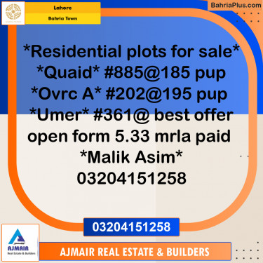 Residential Plot for Sale in Bahria Town, Lahore - (BP-307482)