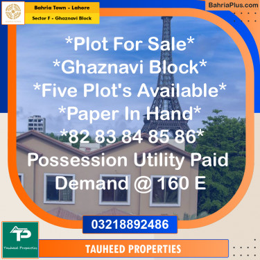 10 Marla Residential Plot for Sale in Sector F - Ghaznavi Block -  Bahria Town, Lahore - (BP-307492)