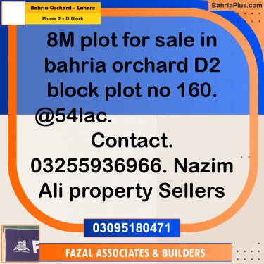 8 Marla Residential Plot for Sale in Phase 2 - D Block -  Bahria Orchard, Lahore - (BP-307746)