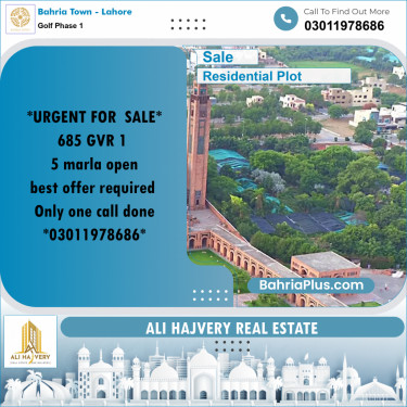 5 Marla Residential Plot for Sale in Golf Phase 1 -  Bahria Town, Lahore - (BP-307843)
