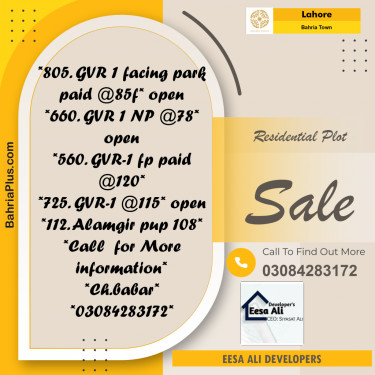 Residential Plot for Sale in Bahria Town, Lahore - (BP-307855)