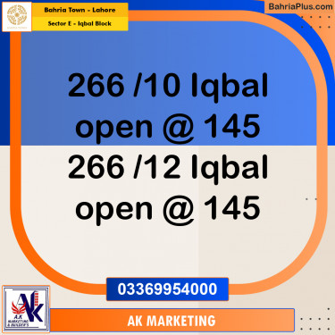 10 Marla Residential Plot for Sale in Sector E - Iqbal Block -  Bahria Town, Lahore - (BP-307867)