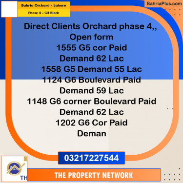 10 Marla Residential Plot for Sale in Phase 4 - G5 Block -  Bahria Orchard, Lahore - (BP-307943)
