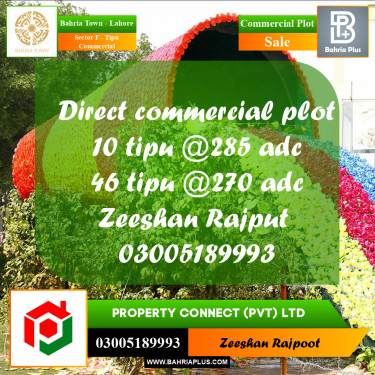 Commercial Plot for Sale in Sector F - Tipu Commercial -  Bahria Town, Lahore - (BP-307983)