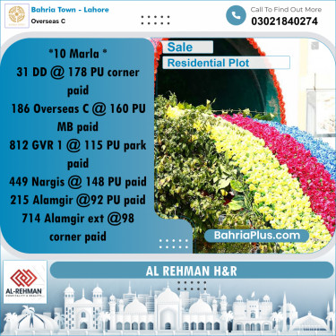 10 Marla Residential Plot for Sale in Overseas C -  Bahria Town, Lahore - (BP-307984)