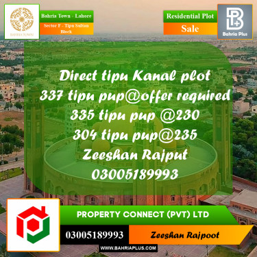 Residential Plot for Sale in Sector F - Tipu Sultan Block -  Bahria Town, Lahore - (BP-307985)