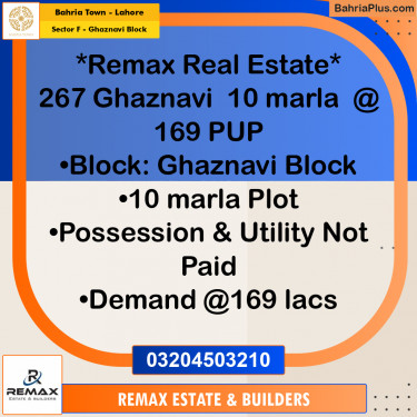 10 Marla Residential Plot for Sale in Sector F - Ghaznavi Block -  Bahria Town, Lahore - (BP-308051)