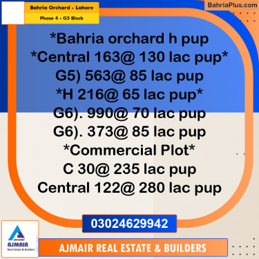 10 Marla Residential Plot for Sale in Phase 4 - G5 Block -  Bahria Orchard, Lahore - (BP-308117)