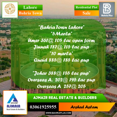Residential Plot for Sale in Bahria Town, Lahore - (BP-308236)