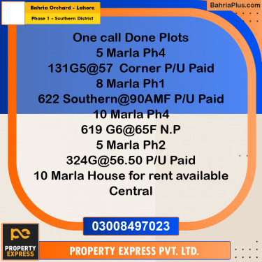 8 Marla Residential Plot for Sale in Phase 1 - Southern District -  Bahria Orchard, Lahore - (BP-308278)