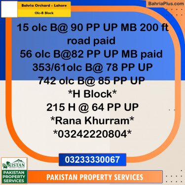8 Marla Residential Plot for Sale in OLC-B Block -  Bahria Orchard, Lahore - (BP-308301)