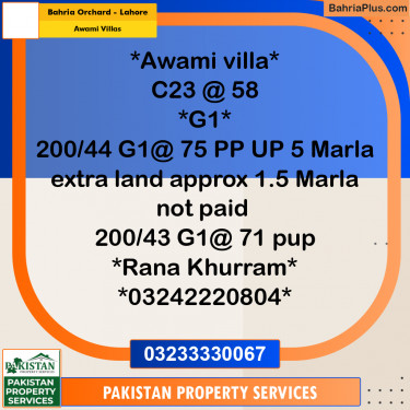 5 Marla Residential Plot for Sale in Awami Villas -  Bahria Orchard, Lahore - (BP-308305)
