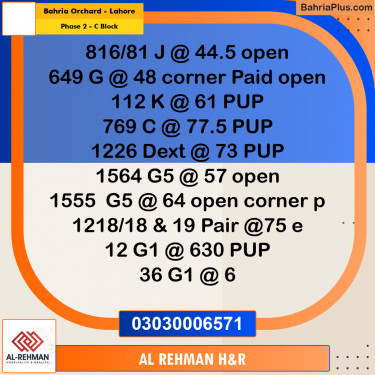 8 Marla Residential Plot for Sale in Phase 2 - C Block -  Bahria Orchard, Lahore - (BP-308321)