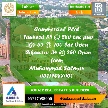 5 Marla Residential Plot for Sale in Bahria Town, Lahore - (BP-308323)