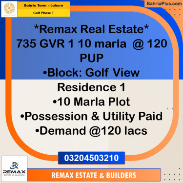 10 Marla Residential Plot for Sale in Golf Phase 1 -  Bahria Town, Lahore - (BP-308334)