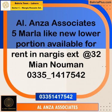 5 Marla Residential House for Rent in Sector C - Nargis/Hussain Ext. -  Bahria Town, Lahore - (BP-308391)