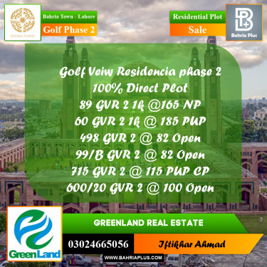 10 Marla Residential Plot for Sale in Golf Phase 2 -  Bahria Town, Lahore - (BP-308513)