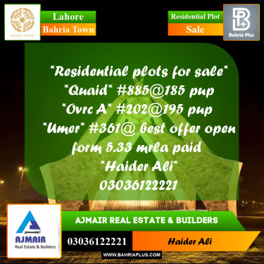 Residential Plot for Sale in Bahria Town, Lahore - (BP-308591)