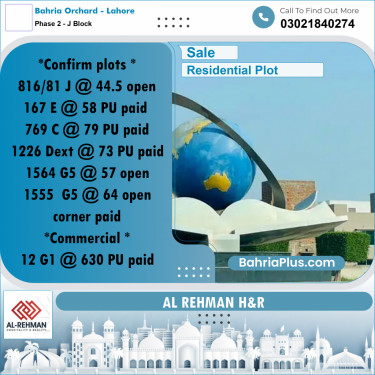 5 Marla Residential Plot for Sale in Phase 2 - J Block -  Bahria Orchard, Lahore - (BP-308665)